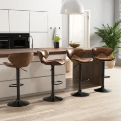 2er Set Drehbare Barhocker mit Rückenlehne & Fußstütze Barstühle Sitzhocker Rustikales Braun