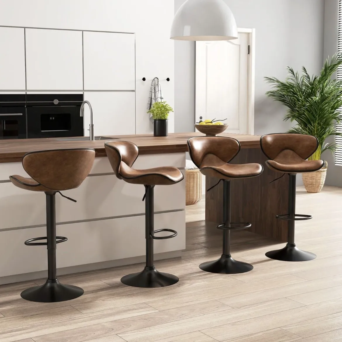 2er Set Drehbare Barhocker mit Rückenlehne & Fußstütze Barstühle Sitzhocker Rustikales Braun