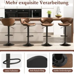 2er Set Drehbare Barhocker mit Rückenlehne & Fußstütze Barstühle Sitzhocker Rustikales Braun