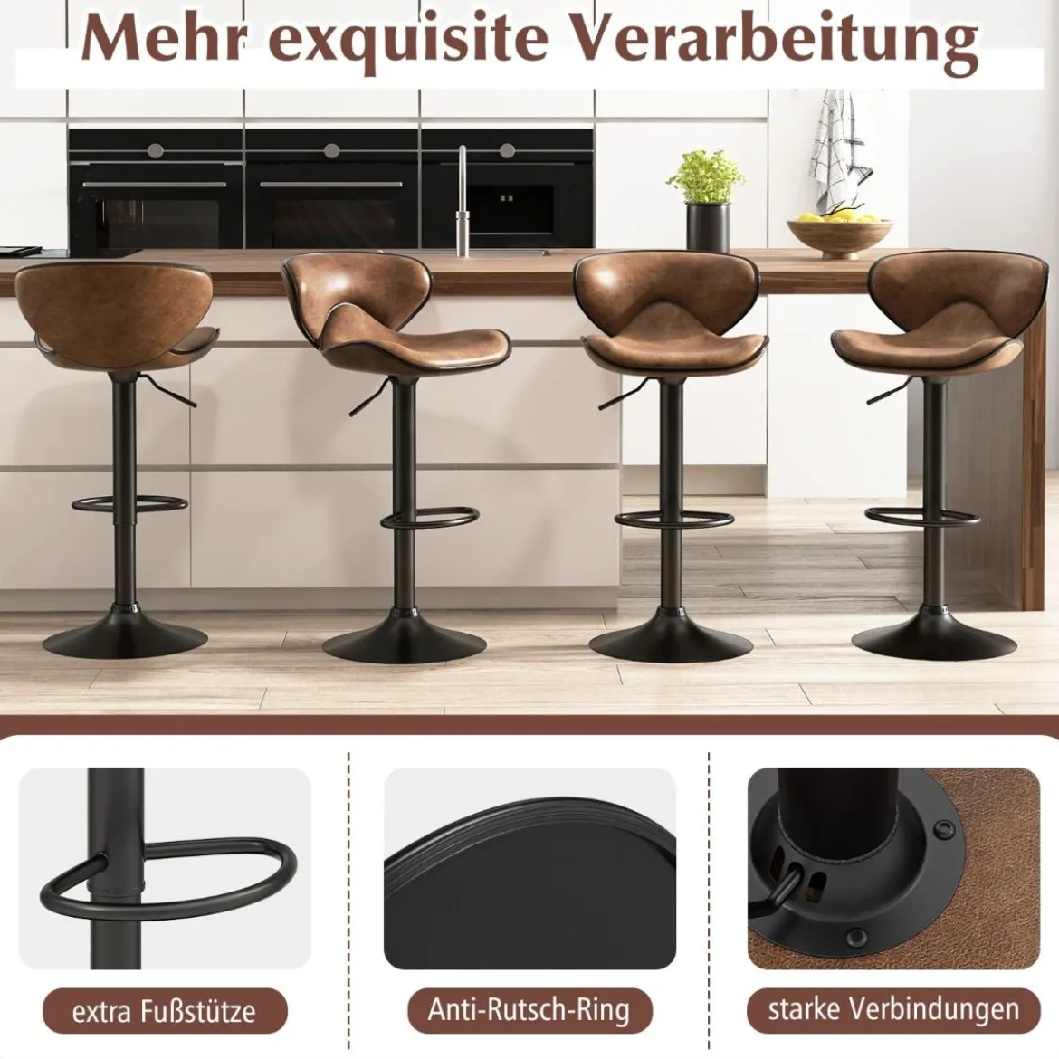 2er Set Drehbare Barhocker mit Rückenlehne & Fußstütze Barstühle Sitzhocker Rustikales Braun