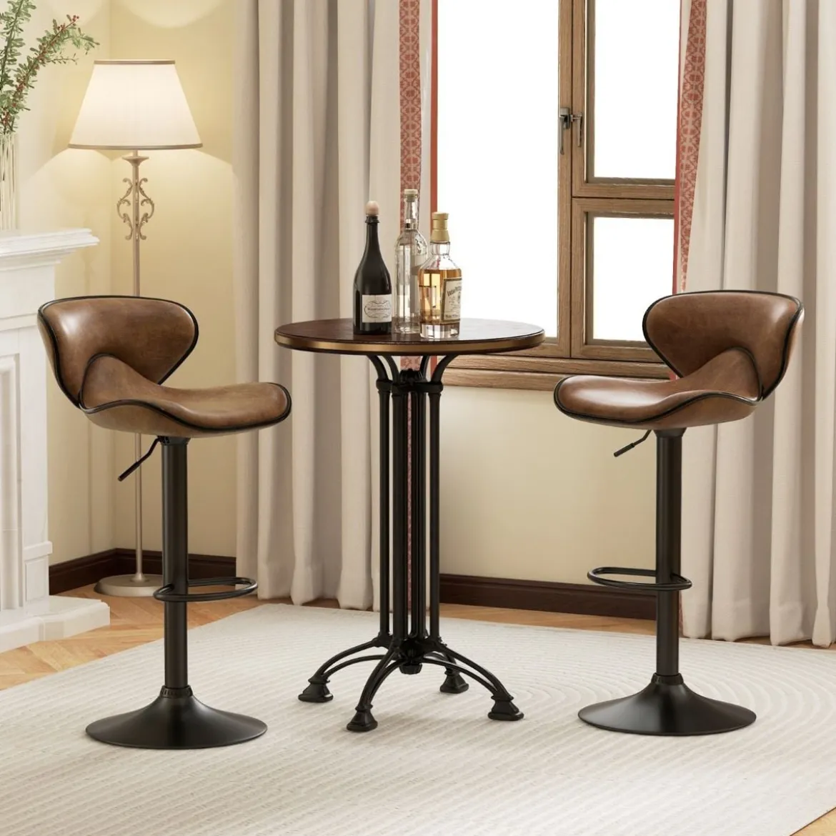 2er Set Drehbare Barhocker mit Rückenlehne & Fußstütze Barstühle Sitzhocker Rustikales Braun