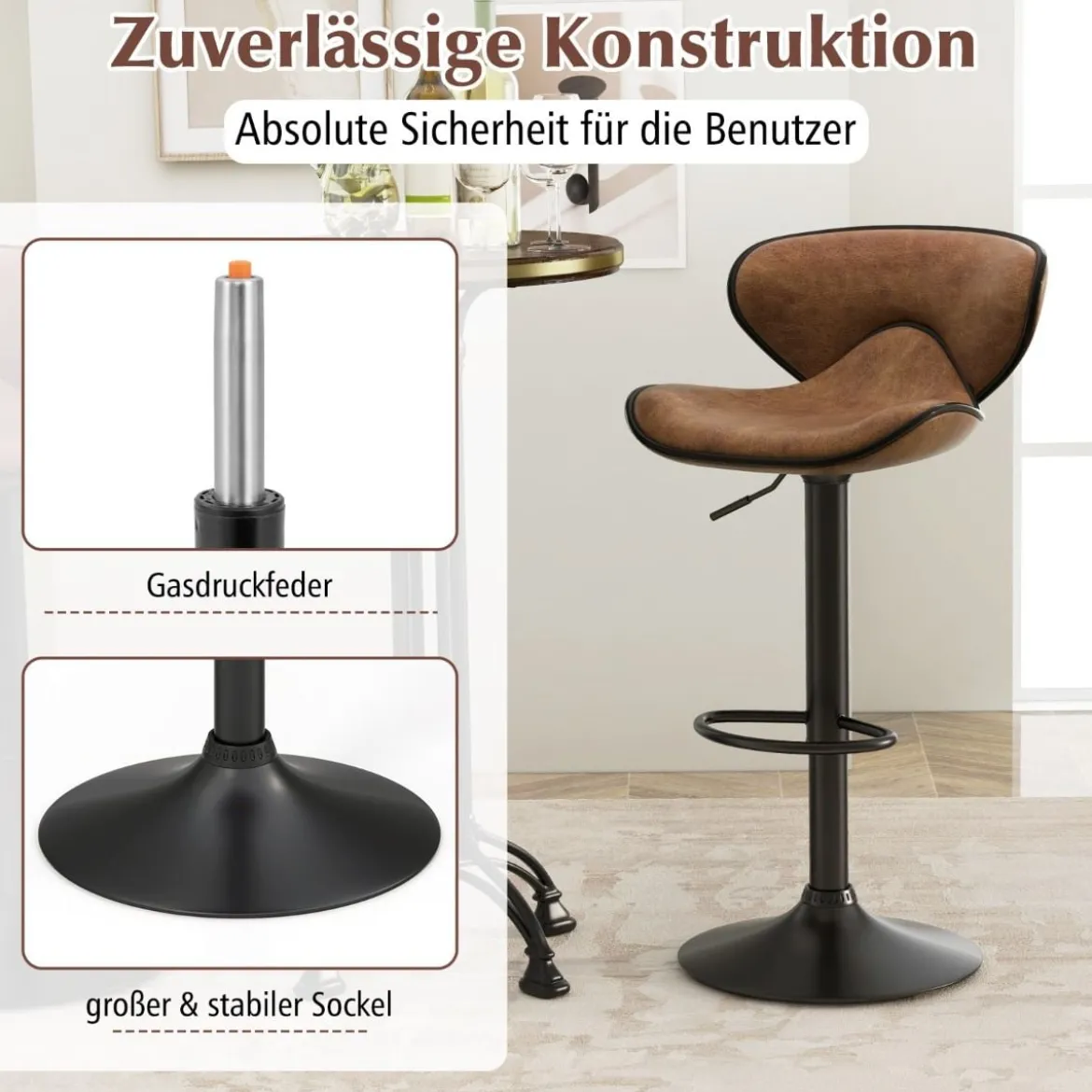 2er Set Drehbare Barhocker mit Rückenlehne & Fußstütze Barstühle Sitzhocker Rustikales Braun