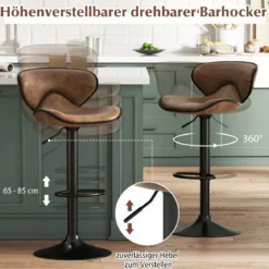2er Set Drehbare Barhocker mit Rückenlehne & Fußstütze Barstühle Sitzhocker Rustikales Braun