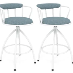 2er Set Drehbarer Barhocker mit Rückenlehne & Fußstütze Gepolstert Barstühle 150 kg Belastbar