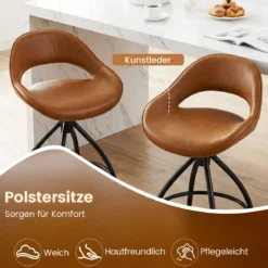 2er Set Drehbarer Barhocker mit Geschwungen Rückenlehne & Fußstütze Gepolsterter Tresenhocker