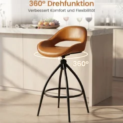2er Set Drehbarer Barhocker mit Geschwungen Rückenlehne & Fußstütze Gepolsterter Tresenhocker