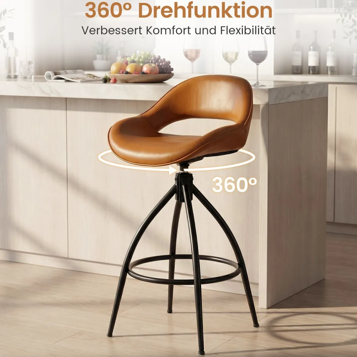 2er Set Drehbarer Barhocker mit Geschwungen Rückenlehne & Fußstütze Gepolsterter Tresenhocker