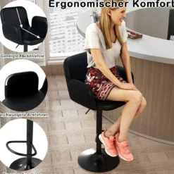 2er Set Drehbarer Barhocker mit Verstellbarer Höhe & Gepolstertem Sitz Barstuhl Küchenstuhl Schwarz