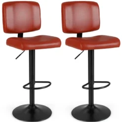 2er Set Drehbarer Barhocker mit Verstellbarer Höhe & Gepolstertem Sitz Barstuhl Küchenstuhl Rotbraun
