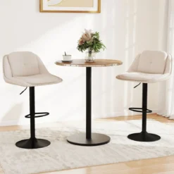 2er Set Drehbarer Barhocker mit Verstellbarer Höhe & Gepolstertem Sitz Barstuhl Küchenstuhl Beige