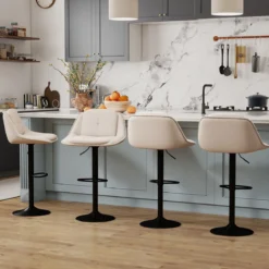 2er Set Drehbarer Barhocker mit Verstellbarer Höhe & Gepolstertem Sitz Barstuhl Küchenstuhl Beige