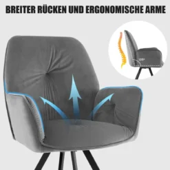 2er Set Drehstuhl aus Samt 360° drehbar Esszimmerstühle mit Metallbeinen Grau 63 x 59 x 87 cm