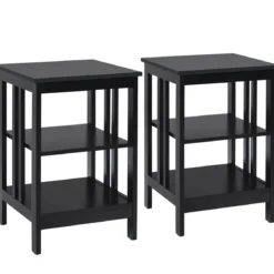 2er Set 3 Ebenen Nachttisch II-förmiger Beistelltisch Nachtschrank Sofatisch Schwarz