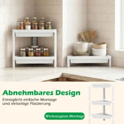 2er Set Eckregal mit Abnehmbarem Design & Ablauflöchern Freistehendes Badregal Weiß