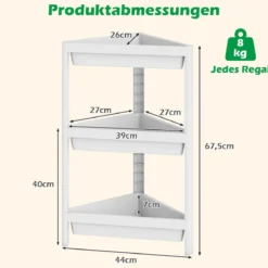2er Set Eckregal mit Abnehmbarem Design & Ablauflöchern Freistehendes Badregal Weiß