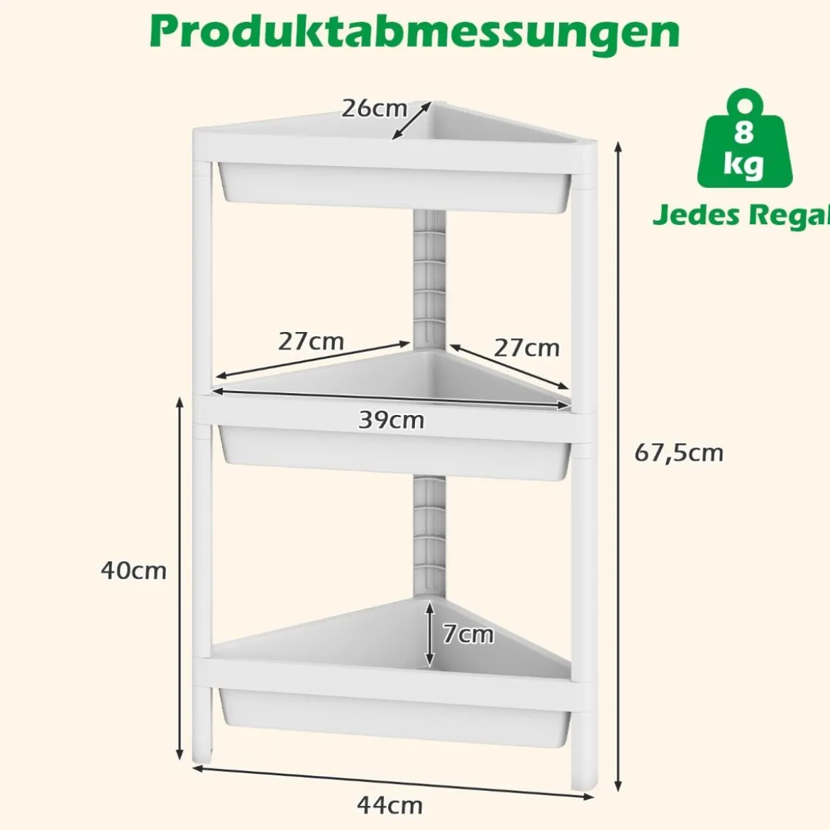 2er Set Eckregal mit Abnehmbarem Design & Ablauflöchern Freistehendes Badregal Weiß
