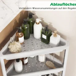 2er Set Eckregal mit Abnehmbarem Design & Ablauflöchern Freistehendes Badregal Weiß