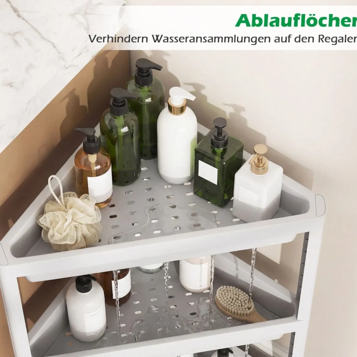 2er Set Eckregal mit Abnehmbarem Design & Ablauflöchern Freistehendes Badregal Weiß