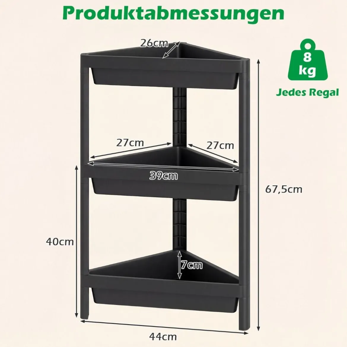 2er Set Eckregal mit Abnehmbarem Design & Ablauflöchern Freistehendes Badregal Schwarz