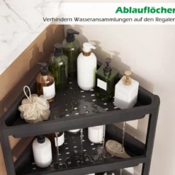 2er Set Eckregal mit Abnehmbarem Design & Ablauflöchern Freistehendes Badregal Schwarz
