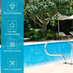 2er Set Edelstahl 304 Pool-Handlauf Schwimmbad Leiter Handlauf Einstiegsleiter mit Bodenplatte