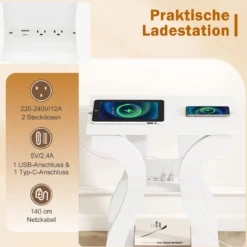 2er Set Endtische mit Ladestation 3-stufige Sofaseitenschränke mit offenen Ablagen Weiß
