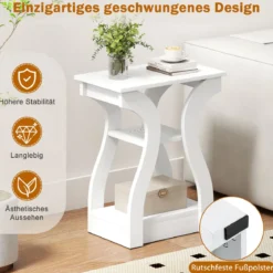 2er Set Endtische mit Ladestation 3-stufige Sofaseitenschränke mit offenen Ablagen Weiß