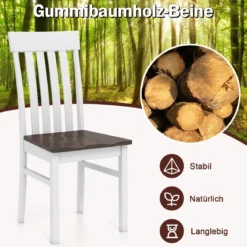 2er-Set Esszimmerstühle armlose Küchenstühle mit ergonomischer Rückenlehnen & vertieftem Sitz Weiß/Natur/Braun