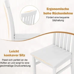 2er-Set Esszimmerstühle armlose Küchenstühle mit ergonomischer Rückenlehnen & vertieftem Sitz Weiß/Natur/Braun