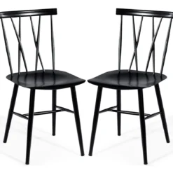 2er Set Esszimmerstühle aus Metall mit 43,5 cm Sitzhöhe X-förmige Rückenlehne 2er Pack Industrie Trattoria Stuhl