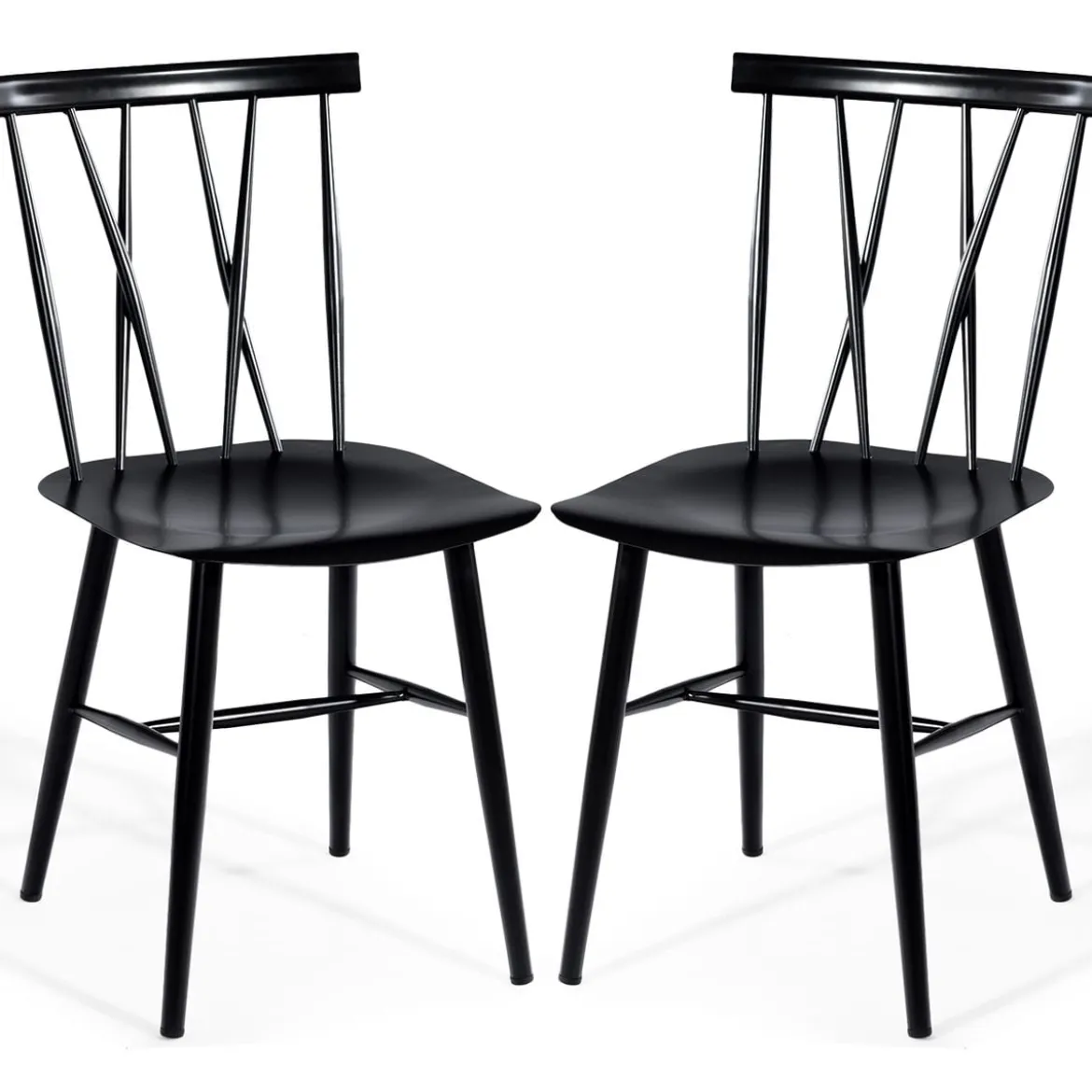 2er Set Esszimmerstühle aus Metall mit 43,5 cm Sitzhöhe X-förmige Rückenlehne 2er Pack Industrie Trattoria Stuhl