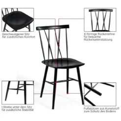 2er Set Esszimmerstühle aus Metall mit 43,5 cm Sitzhöhe X-förmige Rückenlehne 2er Pack Industrie Trattoria Stuhl