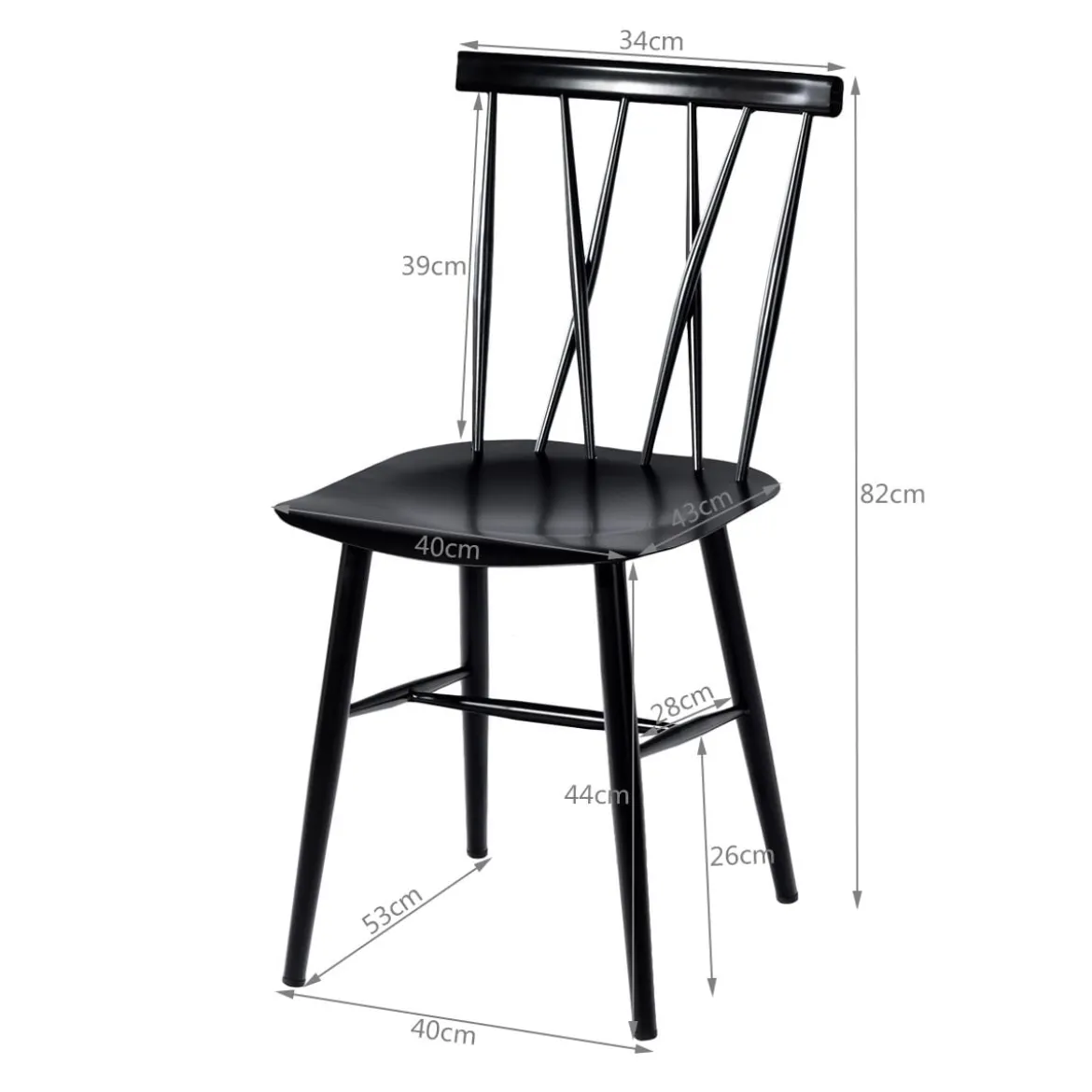 2er Set Esszimmerstühle aus Metall mit 43,5 cm Sitzhöhe X-förmige Rückenlehne 2er Pack Industrie Trattoria Stuhl