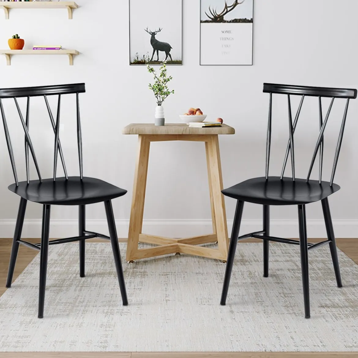 2er Set Esszimmerstühle aus Metall mit 43,5 cm Sitzhöhe X-förmige Rückenlehne 2er Pack Industrie Trattoria Stuhl
