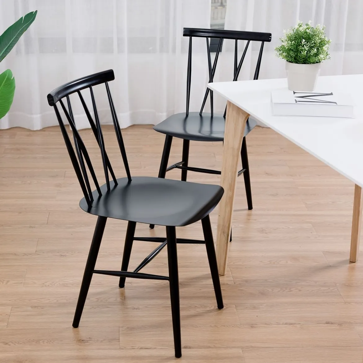 2er Set Esszimmerstühle aus Metall mit 43,5 cm Sitzhöhe X-förmige Rückenlehne 2er Pack Industrie Trattoria Stuhl