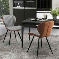 2er Set Esszimmerstühle gepolsterte Akzentstühle mit gebogenem Rückenlehne 57 x 49 x 81 cm Grau