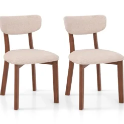 2er Set Esszimmerstühle gepolsterte Küchenstühle mit Rückenlehne Gummiholz Gestell & Sitzkissen 51 x 47 x 82 cm Braun