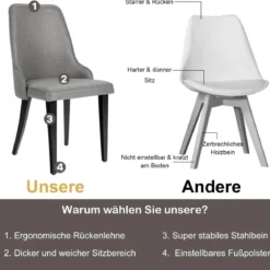 2er Set Esszimmerstühle gepolsterte Esszimmerstühle Küchenstuhl 47,5 x 59 x 90,5 cm Grau