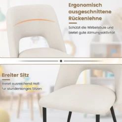 2er Set Esszimmerstühle gepolsterte Küchenstühle mit Rückenlehne 48,5 x 57 x 85 cm Beige