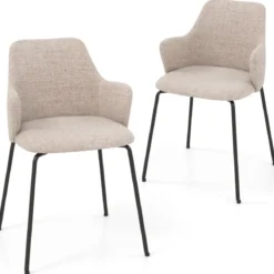 2er Set Esszimmerstühle gepolsterte Akzentstühle mit gebogenem Rückenlehne 60 x 54 x 84 cm Beige