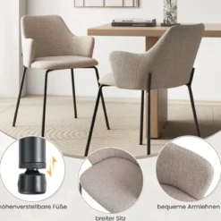 2er Set Esszimmerstühle gepolsterte Akzentstühle mit gebogenem Rückenlehne 60 x 54 x 84 cm Beige