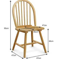 2er Set Esszimmerstühle hölzerne Esszimmerstühle Küchenstühle mit Rückenlehne 47 x 47 x 93 cm Natur