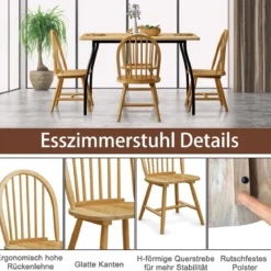 2er Set Esszimmerstühle hölzerne Esszimmerstühle Küchenstühle mit Rückenlehne 47 x 47 x 93 cm Natur