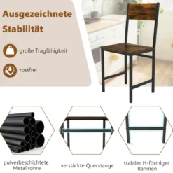 2er Set Esszimmerstühle industrielle Küchenstühle mit Metallrahmen 44 x 40 x 87 cm Rustikales Braun