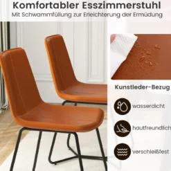 2er Set Esszimmerstühle Küchenstühle aus Kunstleder gepolstert mit Metallbeinen Braun