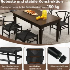 2er Set Esszimmerstühle Küchenstühle mit Y-förmiger Rückenlehne & geflochtenes Rattan-Sitzkissen Akzentstühle stapelbar Schwarz