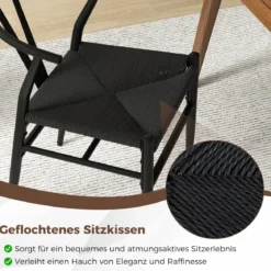 2er Set Esszimmerstühle Küchenstühle mit Y-förmiger Rückenlehne & geflochtenes Rattan-Sitzkissen Akzentstühle stapelbar Schwarz