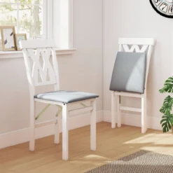 2er Set Esszimmerstühle Klappbarer Küchenstuhl mit Gepolsterter Sitz Klappstuhl Beistellstuh Weiß