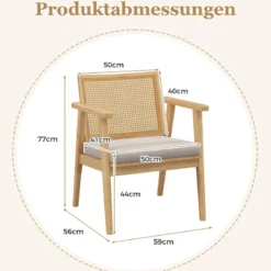 2er Set Esszimmerstühle mit Atmungsaktivem Rattan-Rücken & Abnehmbarem Sitzkissen