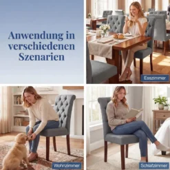 2er Set Esszimmerstühle mit Gepolsterter Sitzfläche & Rückenlehne Polsterstühle Essstühle Grau